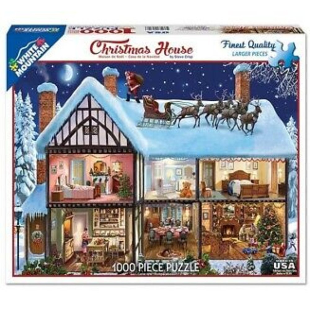 White Mountain Puzzle CHRISTMAS HOUSE 1,000 New Sealed Santa Sleigh Made in USA